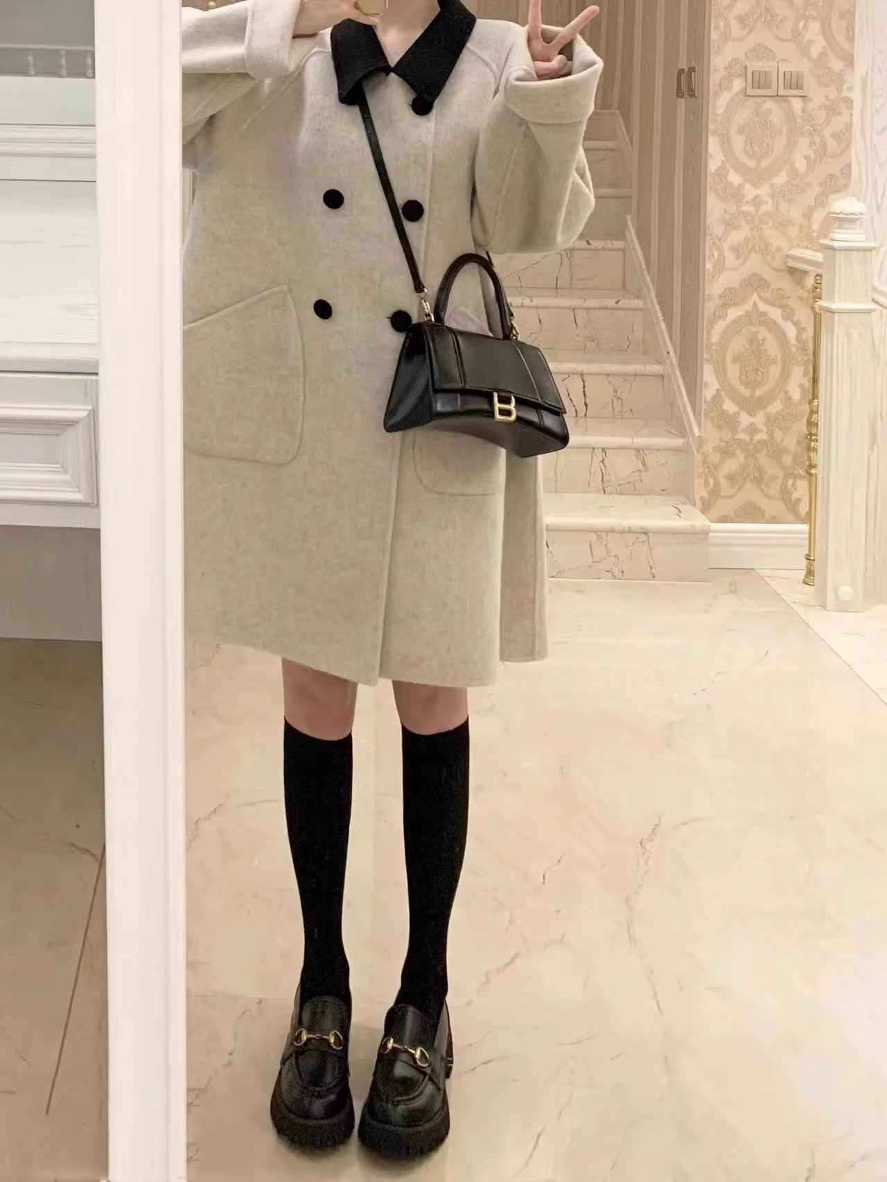呢子大衣女秋冬款高級感小個子中長款韓版寬鬆拼色氣質毛呢外套潮