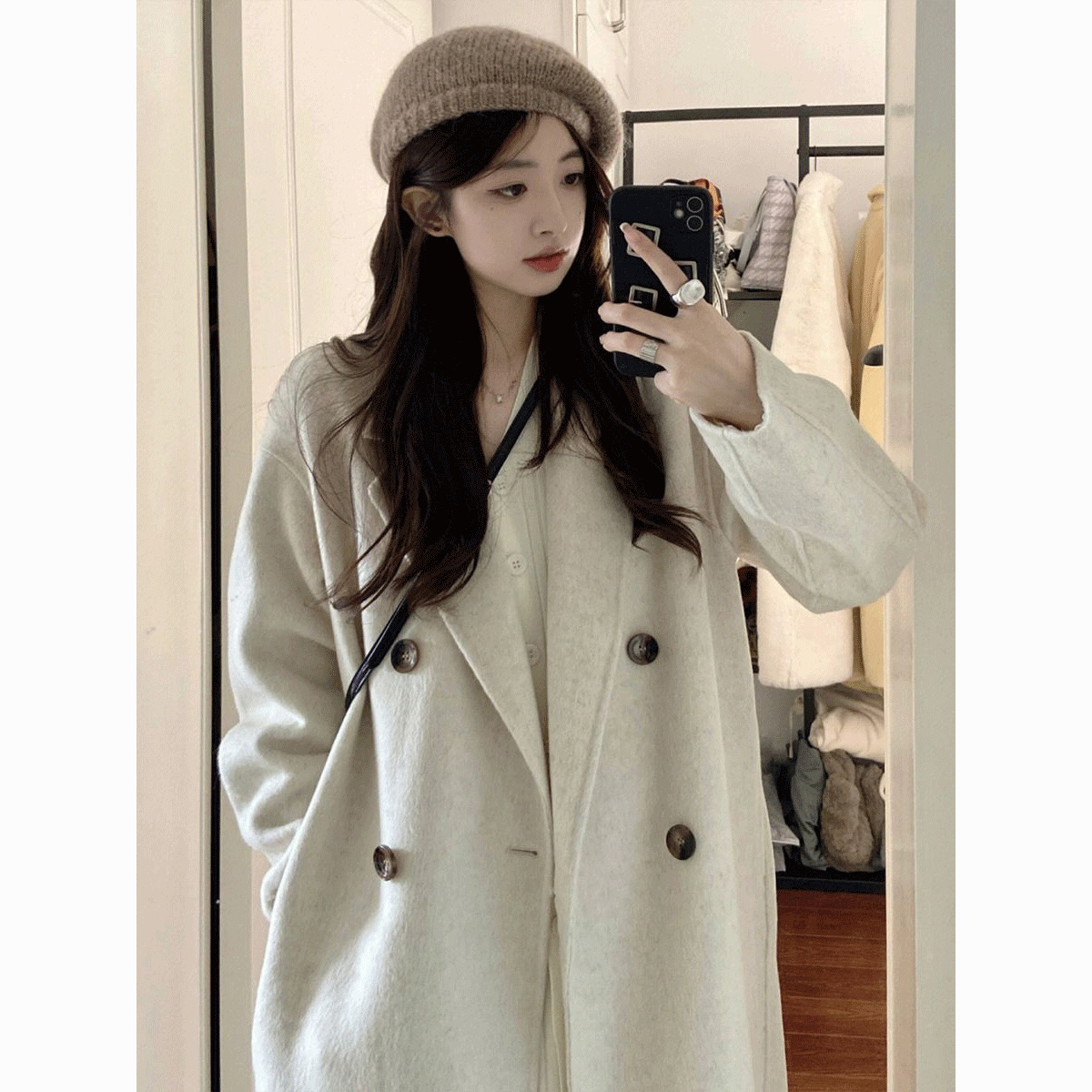 High-end woolen coat for women 2023 new autumn and winter Korean style small medium-length woolen coat thickened and trendy
