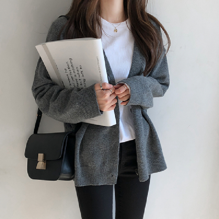 韓國女裝寬鬆慵懶風舒適歐美高端毛衣開衫女短款針織衫外套優質