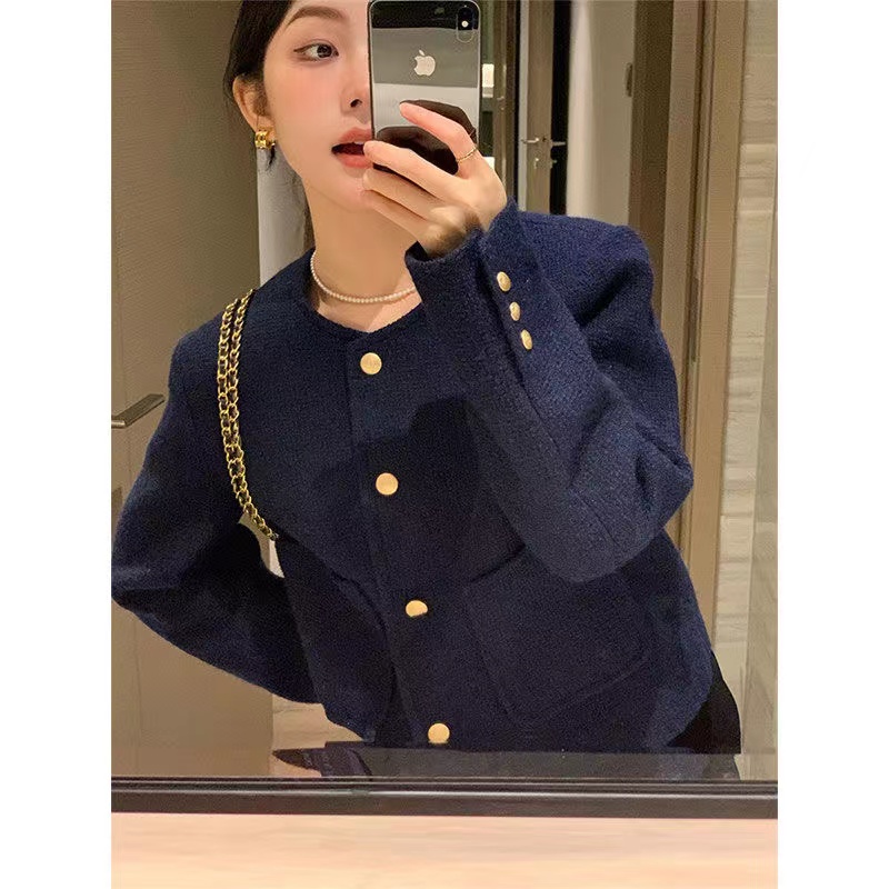 小香風毛呢外套女秋季2023新款短款寬鬆設計感單排扣氣質長袖上衣