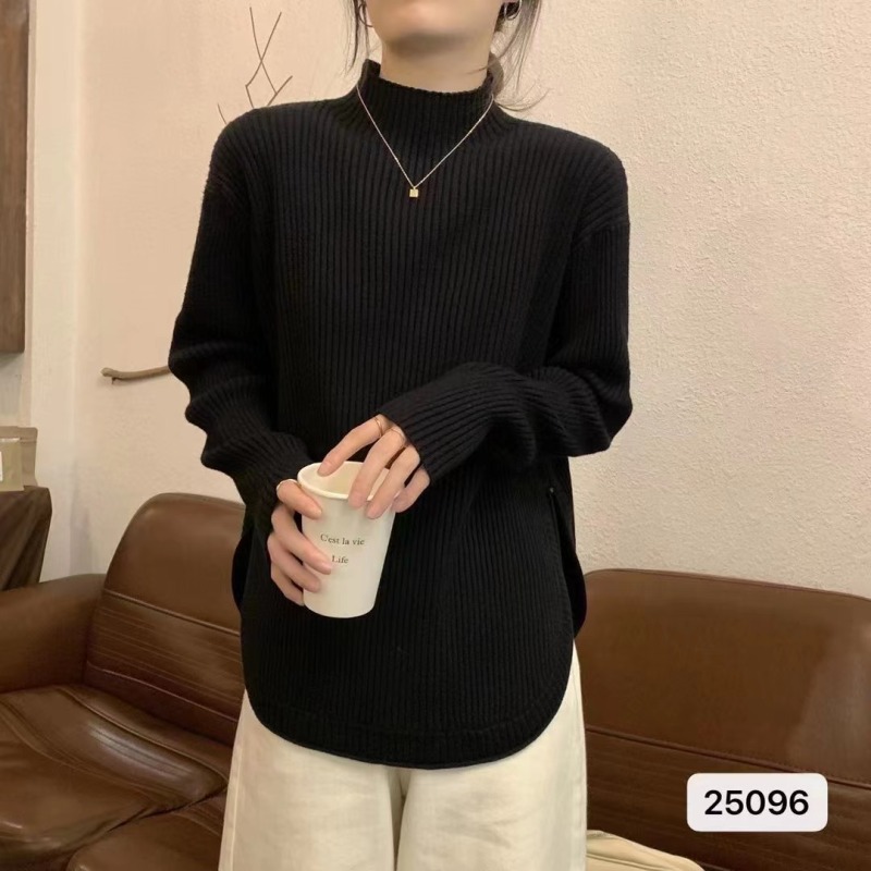半高領開叉針織衫女秋季韓版2023新款百搭寬鬆設計感內搭長袖上衣