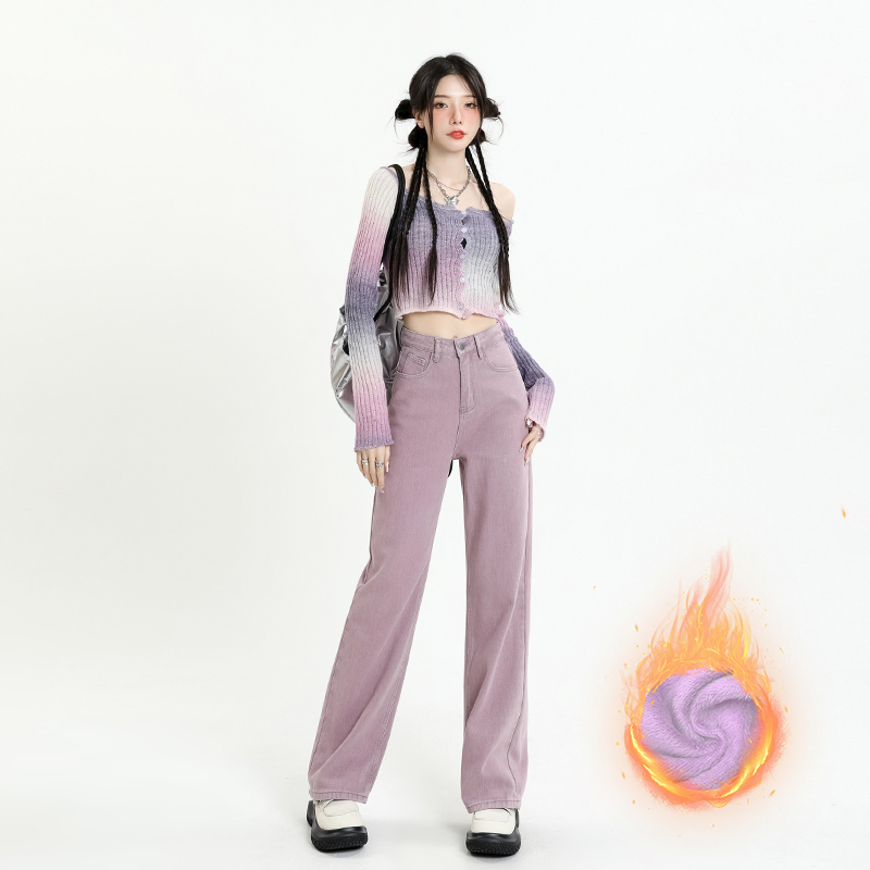 實拍2023秋季時尚新款顯瘦垂感牛仔拖地褲女