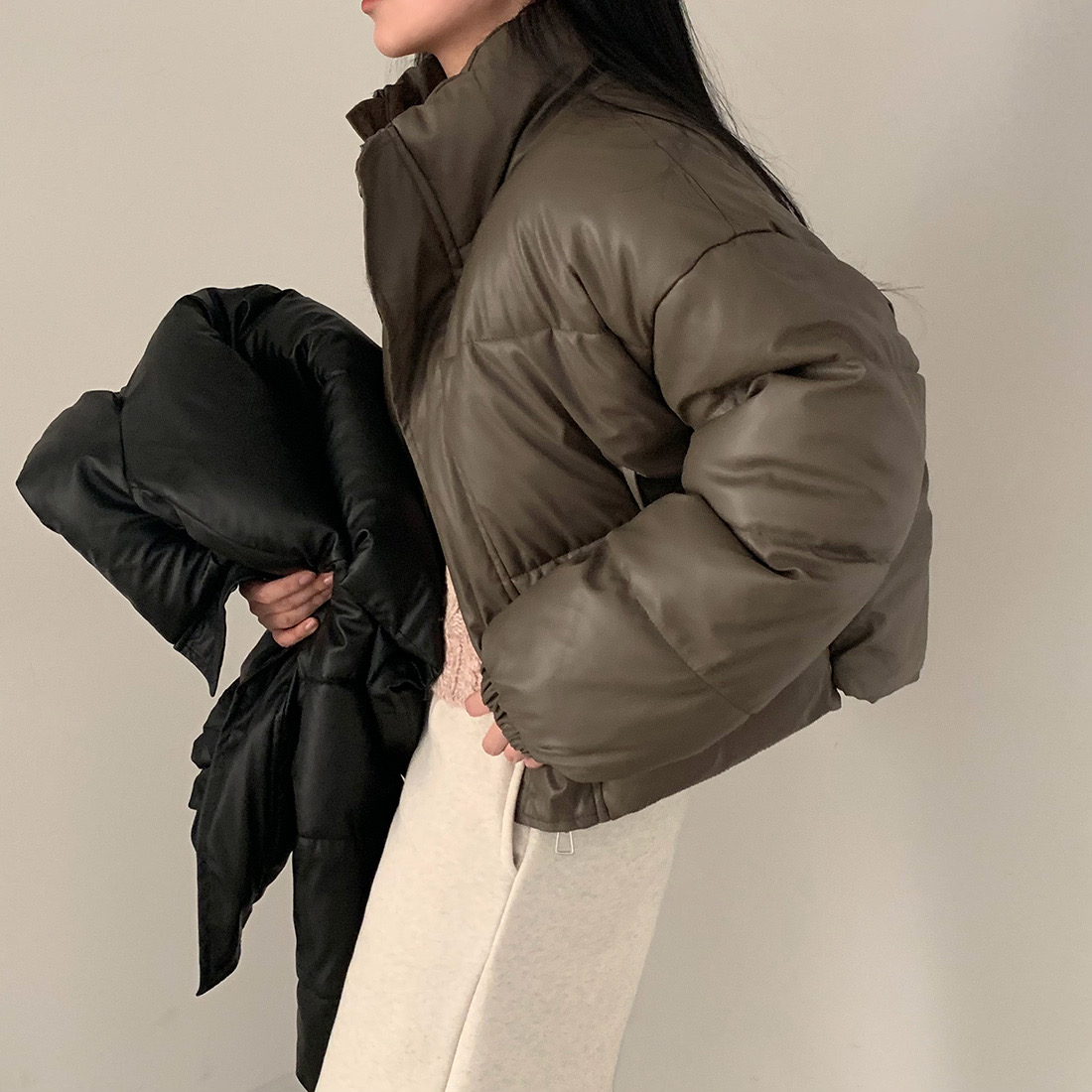 韓國chic冬季寬鬆立領短款保暖麵包服棉服外套