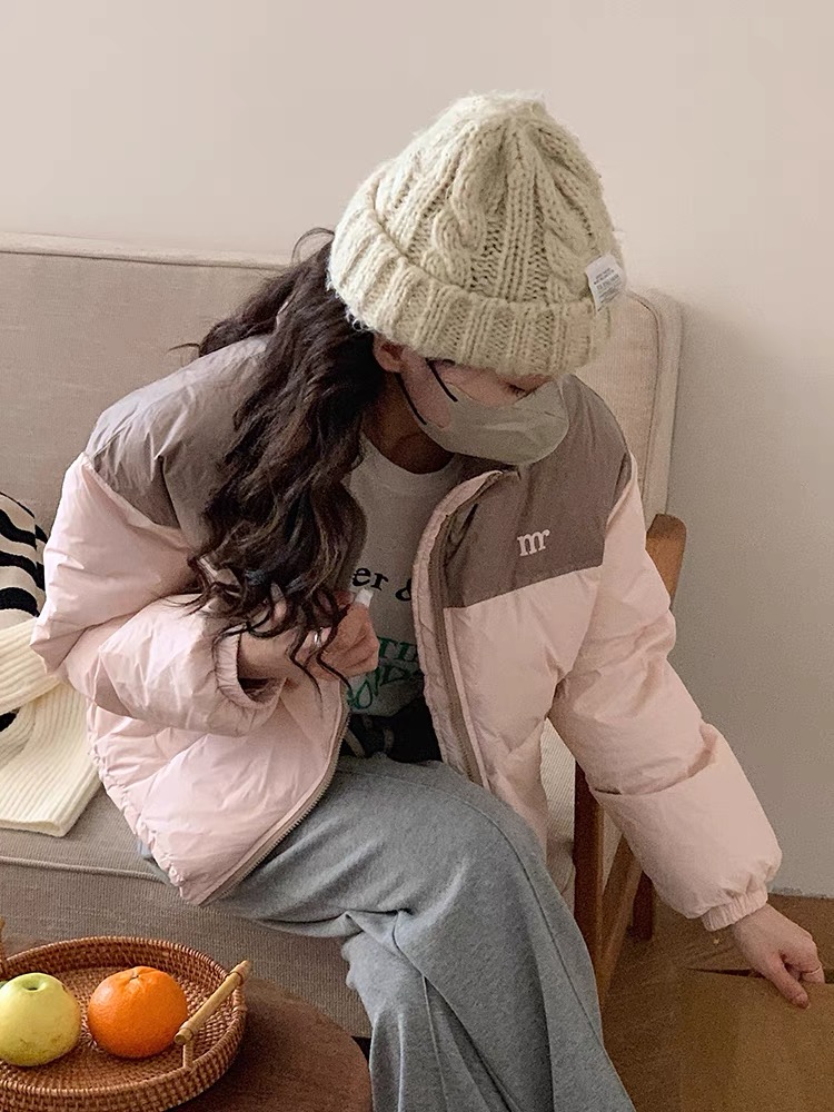 拼色羽絨棉女2023新款加厚麵包服小個子短款冬季外套
