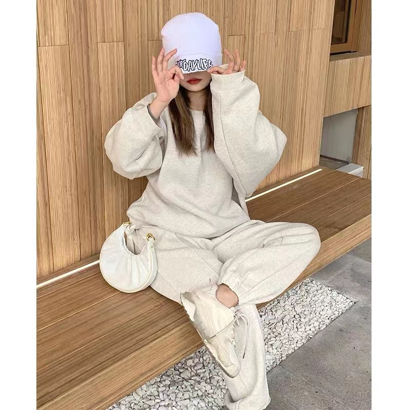 加絨衛衣運動春秋款開衫oversize秋裝女裝2023新款秋季套裝