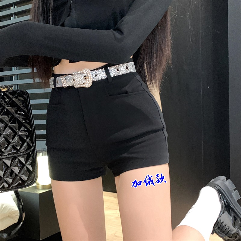 實拍！美式千禧辣妹純欲風百搭休閒加絨加厚高腰修身短褲靴褲
