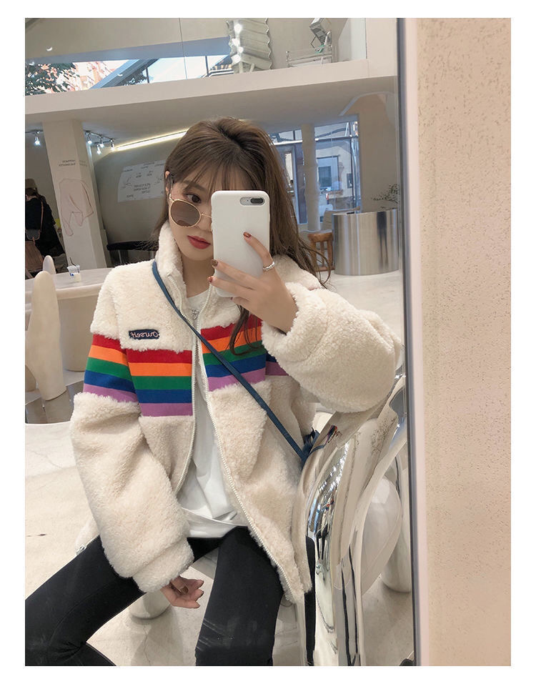 加絨加厚拼接羊羔毛外套女小個子2023秋冬季新款韓版百搭寬鬆上衣