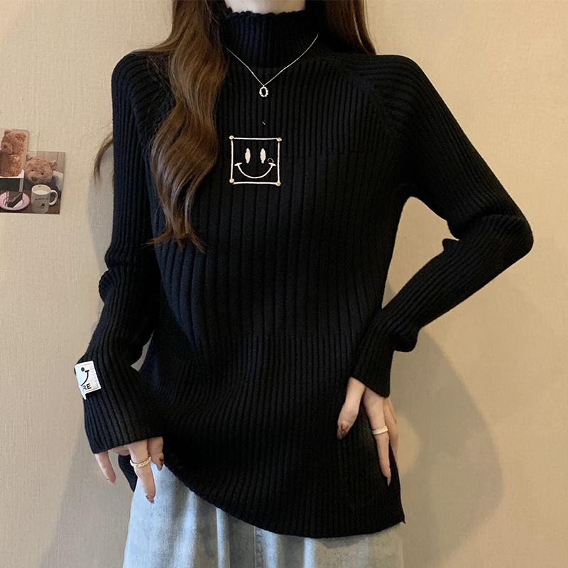 實拍大碼女裝2023秋冬新款設計感寬鬆百搭毛衣顯瘦高領針織衫