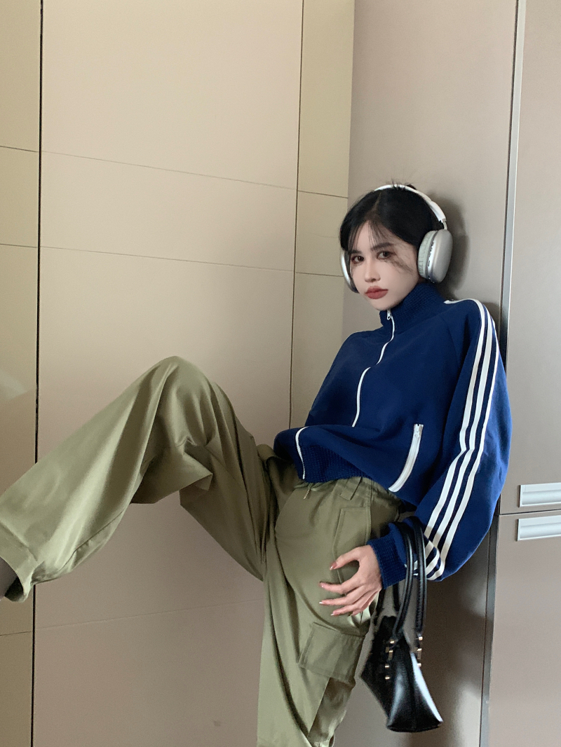 實拍 韓系休閒運動風外套美式復古微寬鬆設計感小短款上衣女