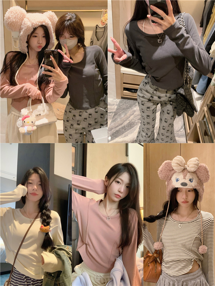 實拍~雙面磨毛糯嘰嘰德絨打底衫女秋冬內搭圓領長袖T恤上衣