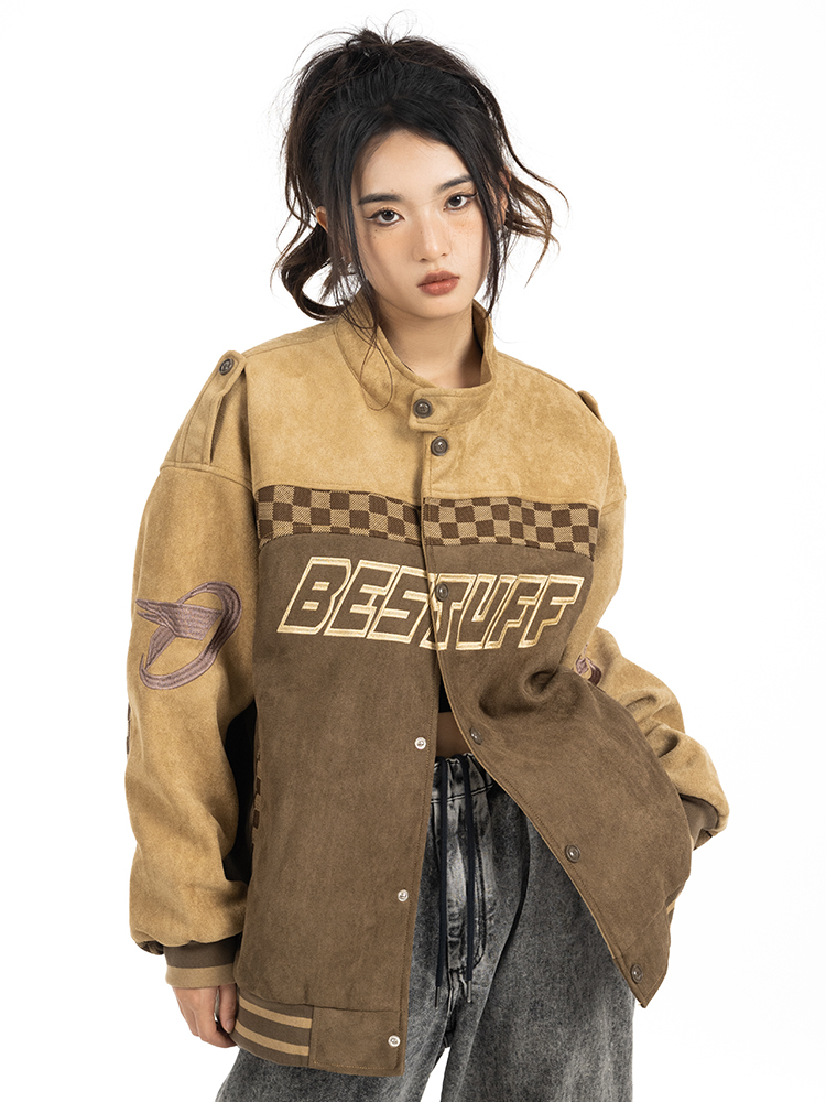 Official picture original quality lining retro jacket women's autumn high street trendy suede jacket baseball uniform
