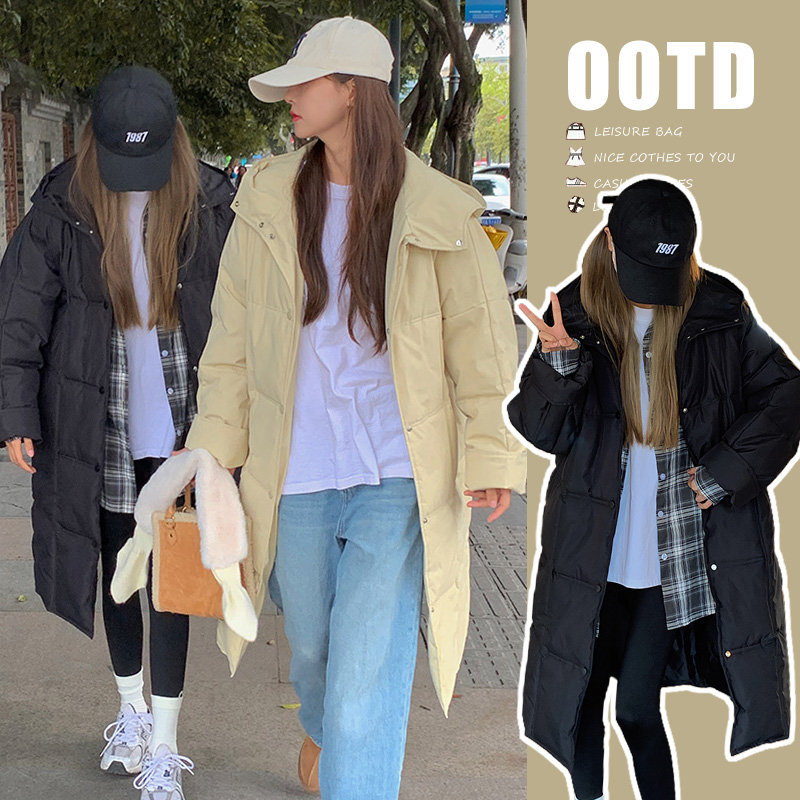 奶呼呼中長款羽絨棉服新款加厚過膝白色寬鬆小眾顯瘦慵懶風潮ins