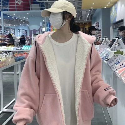 2802#官圖450克純棉華棉複合羊駝絨加厚拉鏈衛衣雙帽白金鍊