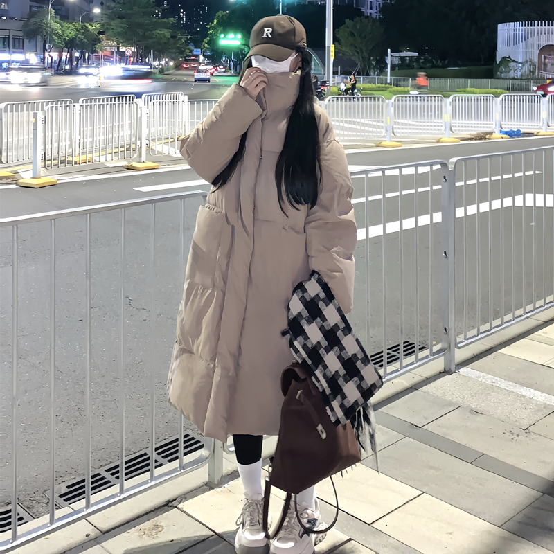 實拍2023冬新款韓版羽絨服女中長款立領時尚簡約麵包服棉服