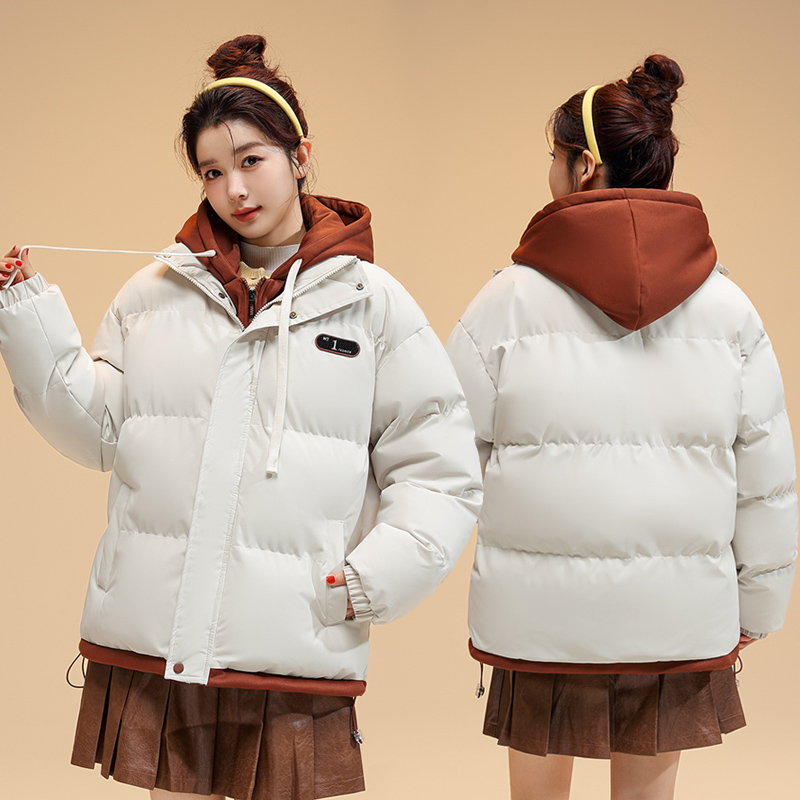 美式高街oversize棉服女冬季新款學生假兩件加厚棉衣休閒復古棉襖