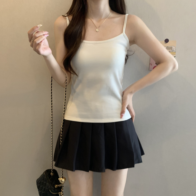 實拍秋冬磨毛保暖帶胸墊免穿內衣內搭外穿打底加絨吊帶背心女