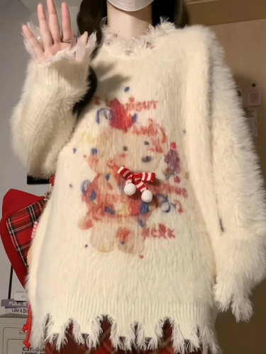 奶fufu马海毛圣诞毛衣女小个子冬季保暖加厚高级感软糯针织衫外套