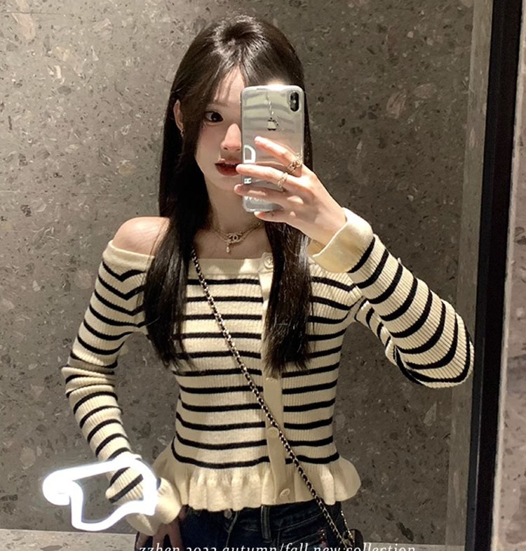 直播主播服裝性感一字肩露肩針織衫女辣妹修身顯瘦不規則長袖上衣