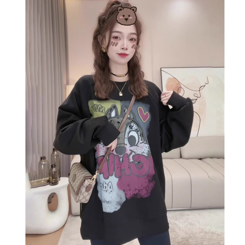 原版做工秋季女卡通字母印花長袖圓領衛衣寬鬆百搭顯瘦減齡上衣