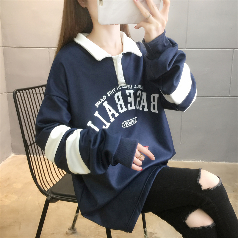 首發實拍牛奶絲複合寬鬆慵懶風Polo領加絨加厚衛衣女上衣