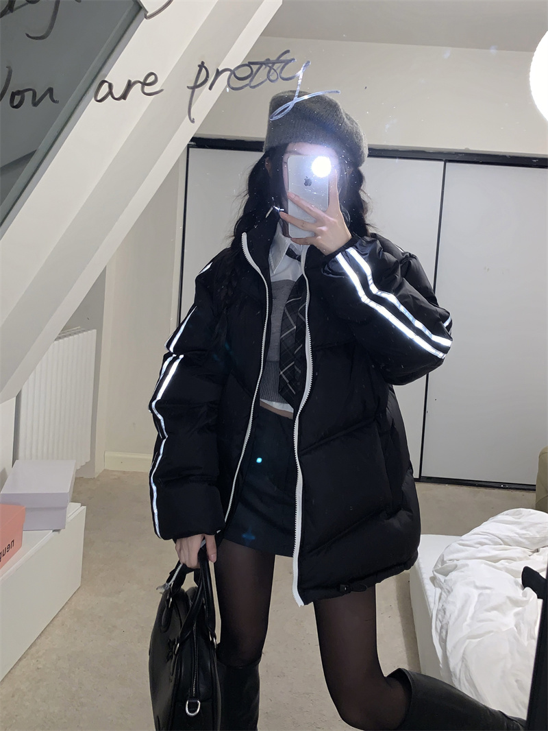 實拍~黑色棉服女冬季新款加厚拉鏈麵包服棉衣外套