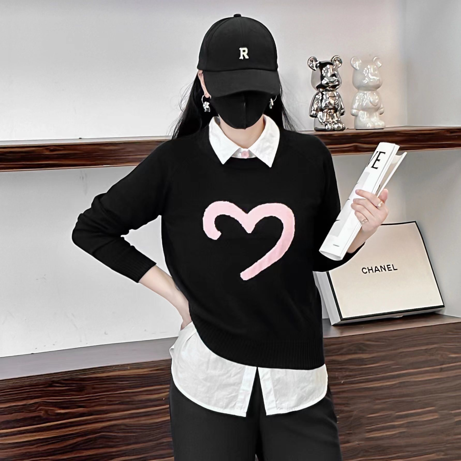 美式復古拼色針織長袖打底女秋季設計感小眾洋氣修身顯瘦短款上衣