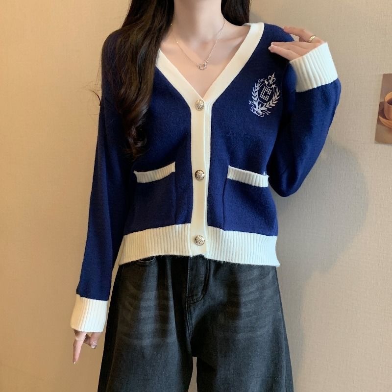 v領針織開衫毛衣外套女2023春秋季新款小個子短款百搭針織衫上衣