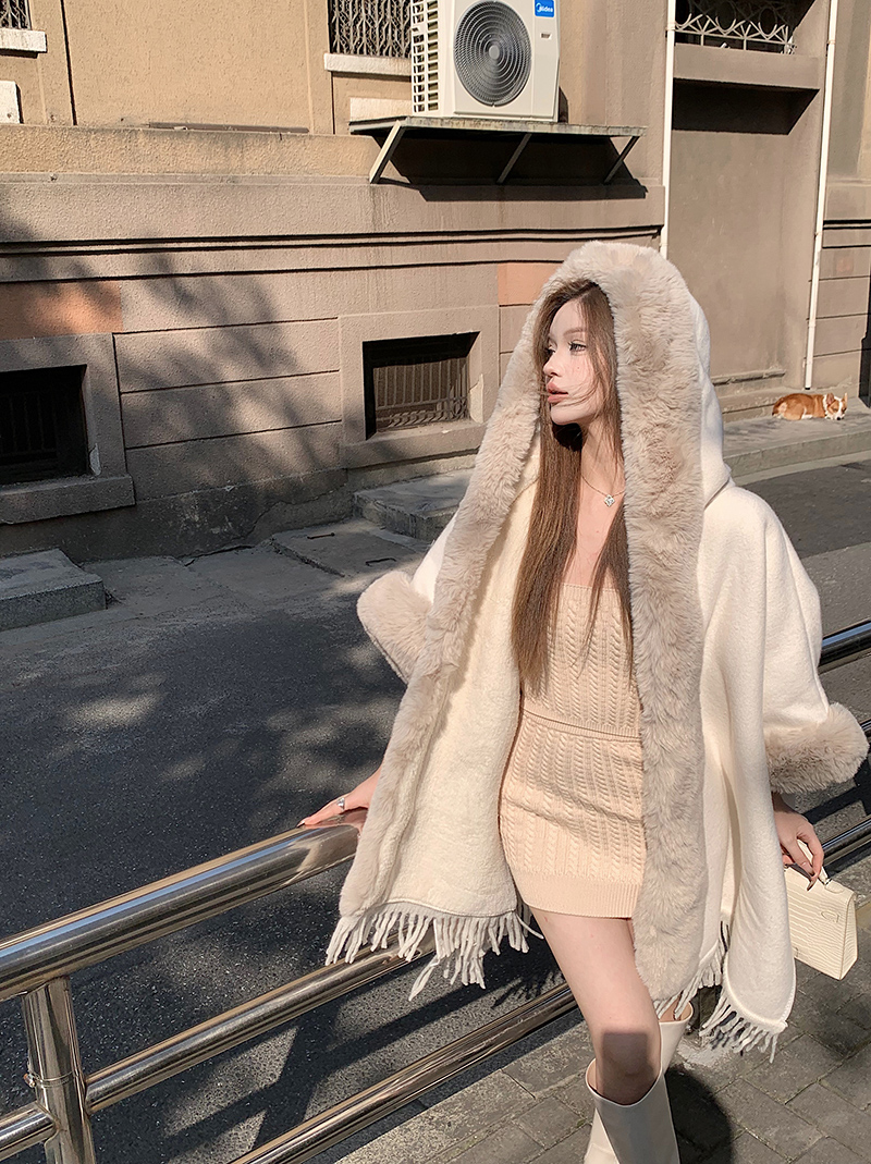 實拍！皮草毛毛披肩外套女秋冬季大毛領披風斗篷呢子大衣2330