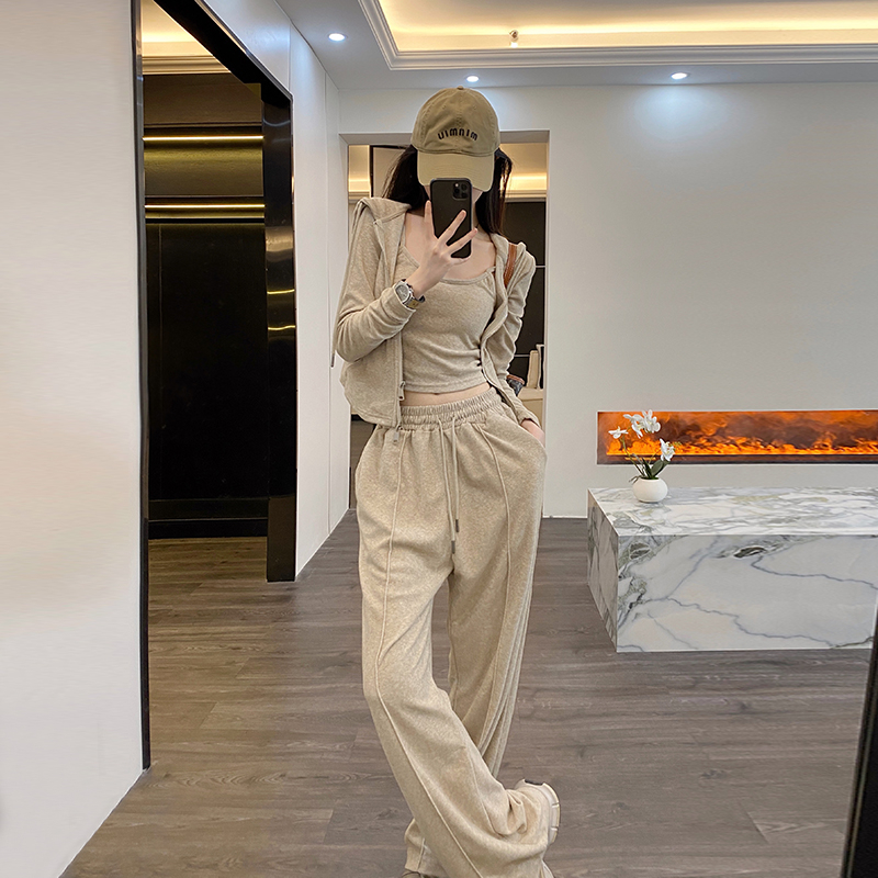 Hooded Jacket Fashion Socialite 2023 Autumn High-end Loose Casual Pants Two-piece Set for Women