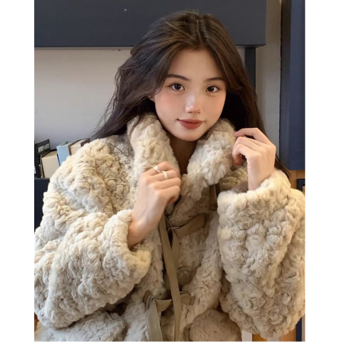Lamb wool coat for women 2023 winter new style fur all-in-one mid-length coat thickened imitation rabbit plush fur