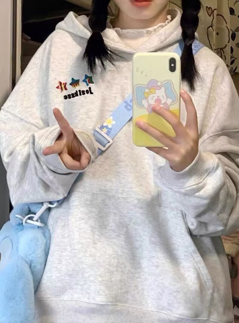 薄款華棉牛奶絲 加絨華棉銀狐絨 印花衛衣女連帽簡約高級感上衣
