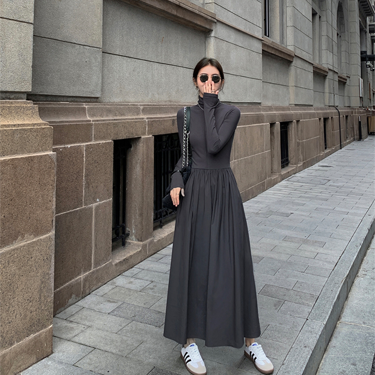 High-quality 2023 autumn French style high-end temperament goddess style long skirt Hepburn style slim long-sleeved dress