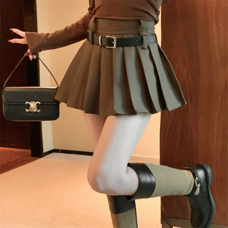實拍 復古高腰百褶裙女2023秋冬新款設計感百搭減齡A字半身裙