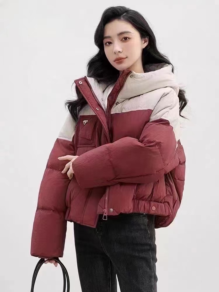 鴨鴨同款2023年秋季新款羽絨服女短款連帽拼接小個子韓版修身外套