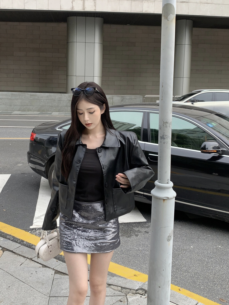 實拍 PU皮衣外套女2023秋新款韓版時尚復古夾克上衣