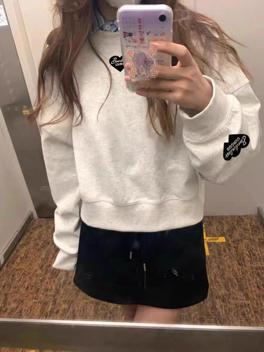 純棉複合 小個子短款衛衣女秋冬裝寬鬆慵懶風長袖圓領上衣