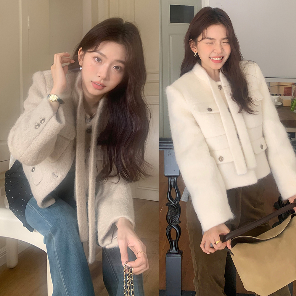 Actual shot of the chaebol's daughter, retro small scented high-end wool thick and warm small foreign suit short jacket