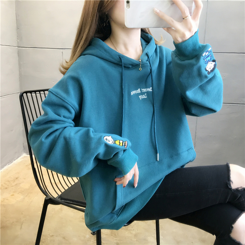 實拍 秋裝新款韓版潮連帽字母印花寬鬆中長款大碼女裝薄款衛衣女
