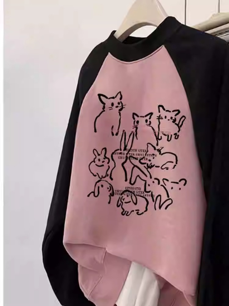 秋款華棉牛奶絲 加絨華棉銀狐絨 秋冬幻影logo插肩袖圓領印花衛衣