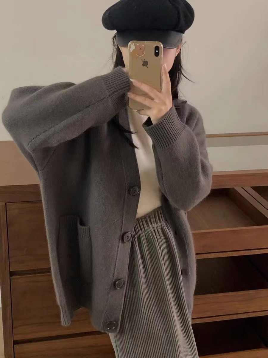 網紅中長款毛衣外套女慵懶風高級感oversize針織開衫中性寬鬆外穿