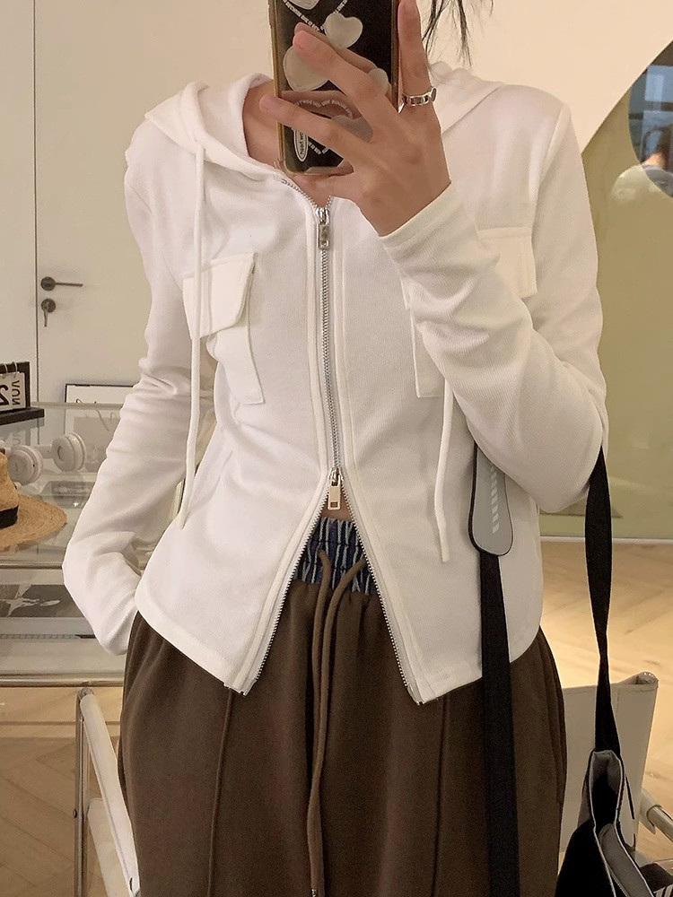 秋裝修身顯瘦拉鏈長袖T恤韓版短款百搭開衫外套女上衣