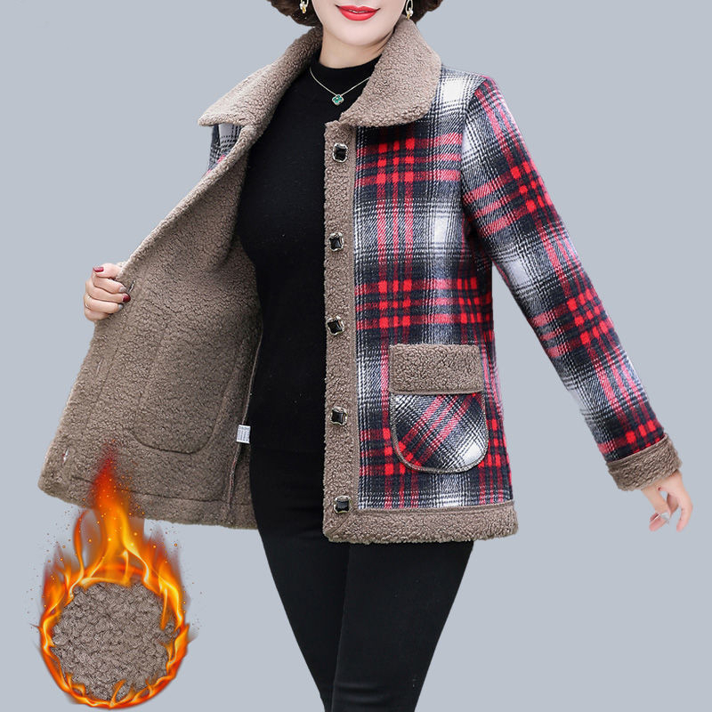 媽媽裝加絨棉衣2023秋冬新款顆粒絨加厚外套中老年女裝