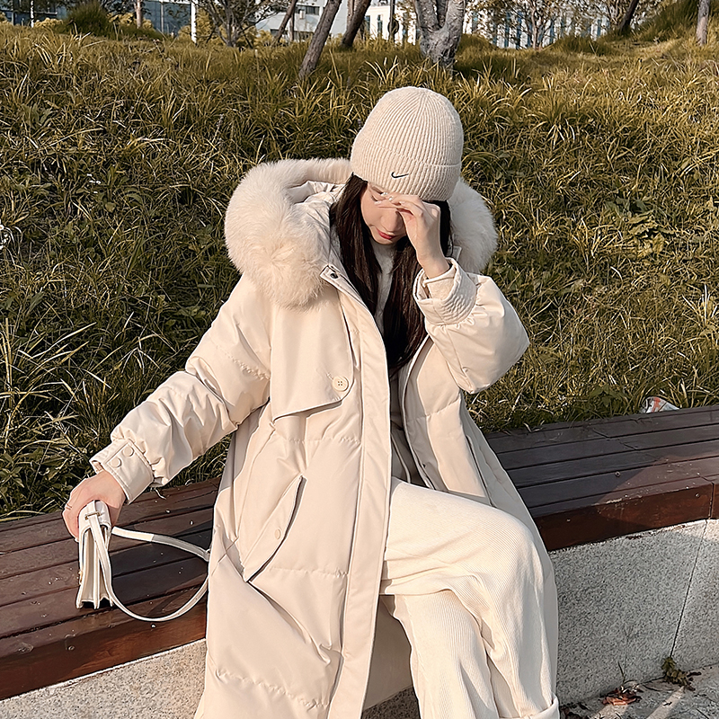 實拍張貝貝北島雪域大毛領連帽長款羽絨服新款韓版棉服保暖外套