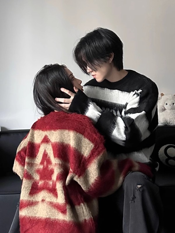 潮牌復古條紋毛衣男秋冬寬鬆休閒慵懶風線衣美式圓領針織衫情侶裝