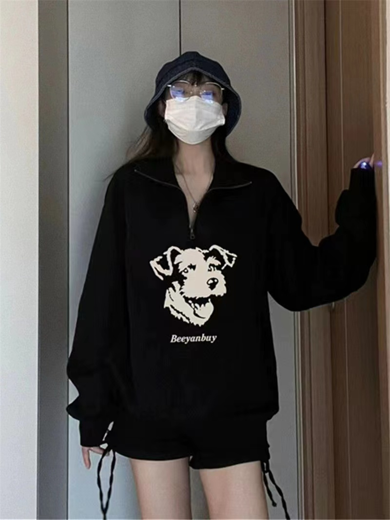 仿華棉複合牛奶絲310克秋季衛衣女POLO翻領拉鏈薄款上衣