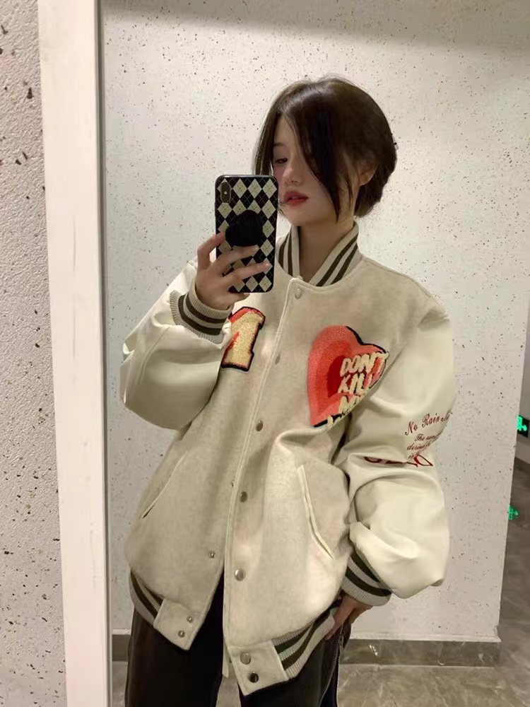 棒球服官方加內里美式復古棒球服外套女刺繡休閒百搭夾克