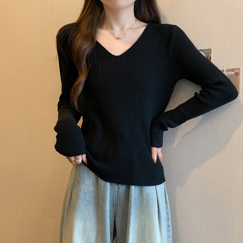 Actual shot of 2023 autumn and winter new plus size women's fat mm versatile right shoulder small machine knitted bottoming sweater top