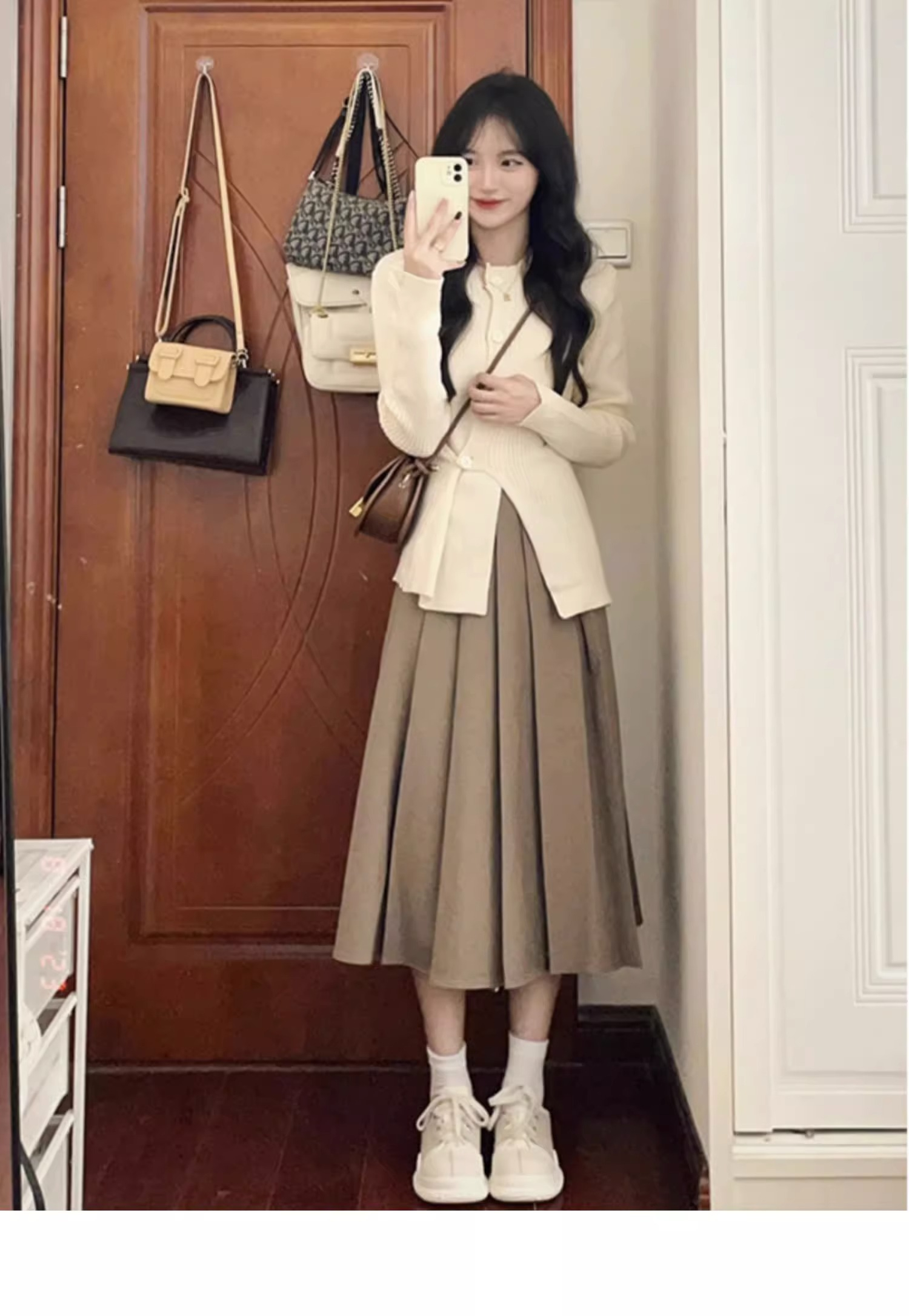 春秋季新款女裝套裝奶系穿搭高級感毛衣裙子兩件套秋裝搭配一整套