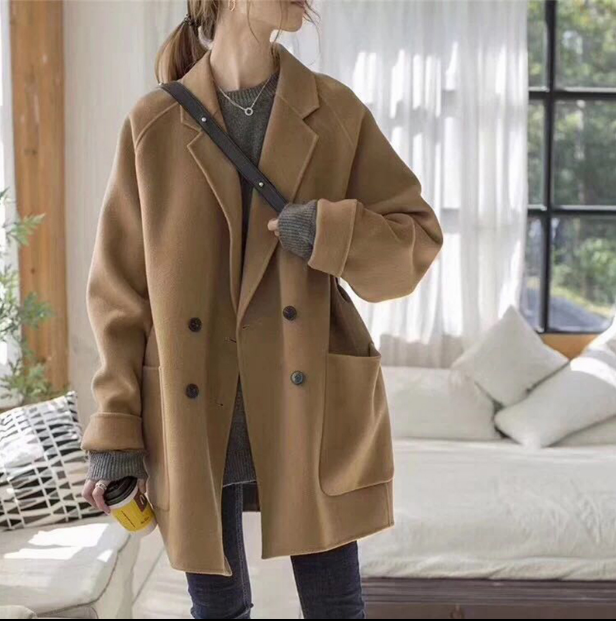 New autumn and winter Korean style small double-sided cashmere coat women's short loose straight popular woolen coat