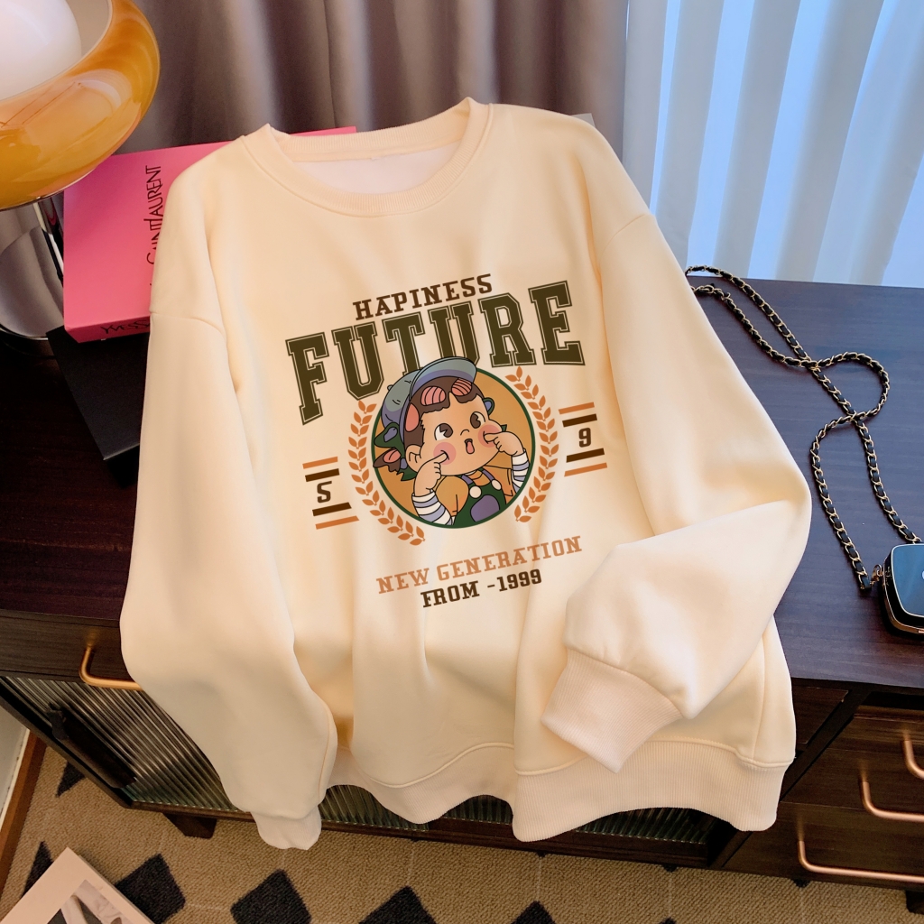 Actual shot of Huamian Thin 310g/Fleece 410g Autumn and Winter Sweater Women's Printed Large Size Women's Wear